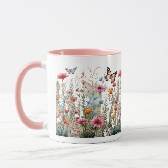 Caneca Flores Silvestres Borboletas Campo Flores Café Chá (Esquerda)