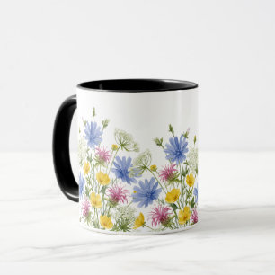 Caneca Flores Silvestres Coloridas em Aquarela