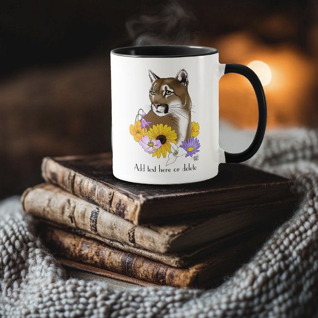 Caneca Flores Silvestres Puma Leão-da-Montanha Cougar (Criador carregado)