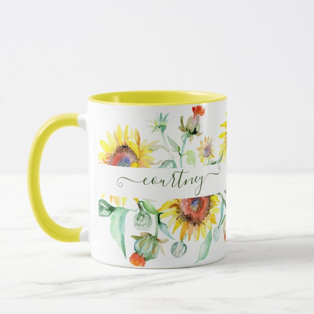 Caneca Flores solares de aquarela personalizadas (Esquerda)