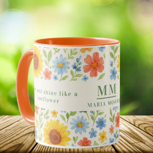 Caneca Flores suntuosas monograma de citação motivacional