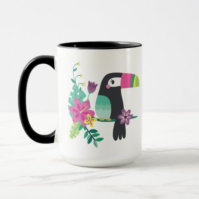 Caneca flores tropicais coloridas e inspiração tucana (Esquerda)