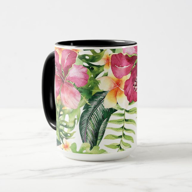 Caneca Flores Tropicais Folhas Floral Chic Tropicais (Frente Esquerda)