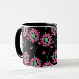 Caneca Flores Verdes e Rosa Padrão Invisível