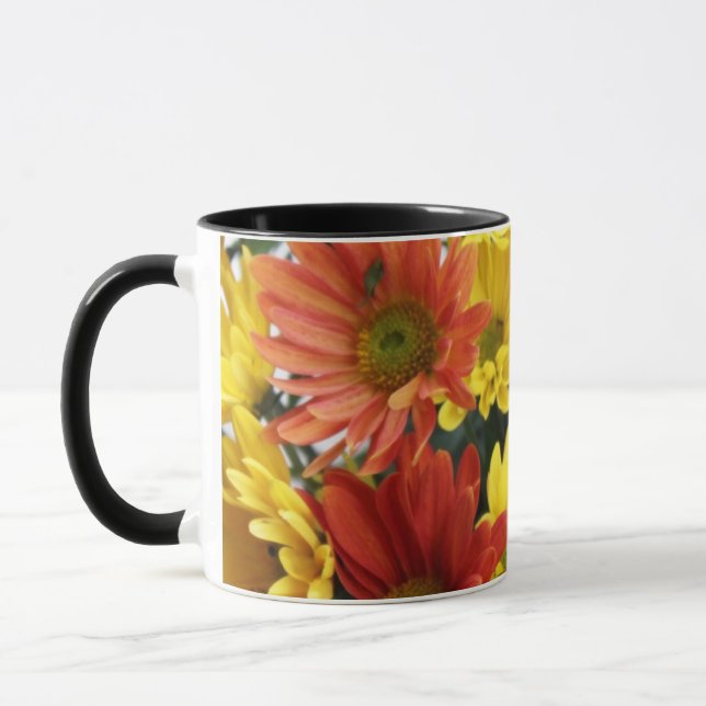 Caneca Flores vermelhas, amarelas, cor de laranja, margar (Esquerda)