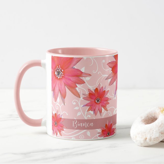 Caneca Flores Vermelhas Caprichosas Folhas Giratórias Adi (Com Donut)