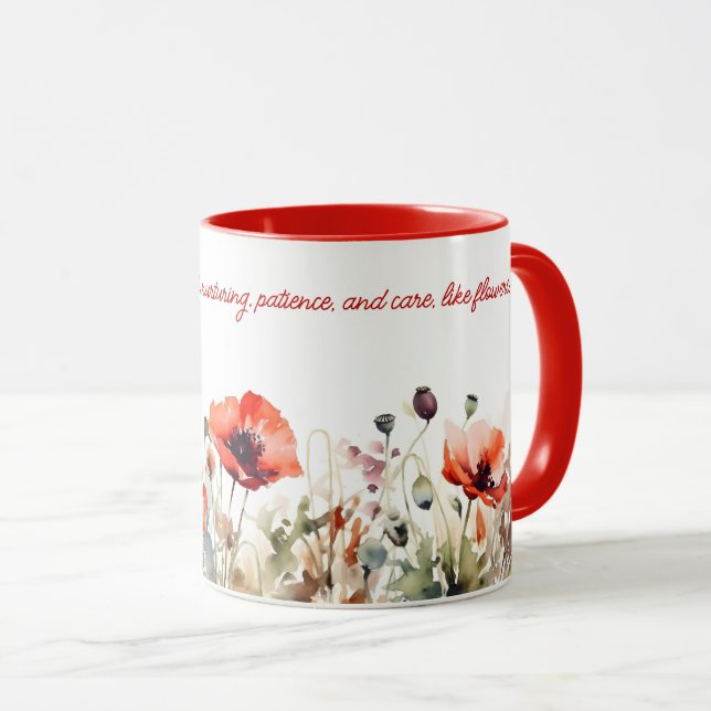 Caneca Flores vermelhas de cor aquosa Impressão (Frente Esquerda)