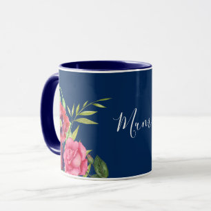 Caneca Flores Vermelhas e Cor-de-Água Marinho Escuro Azul