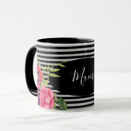 Caneca Flores Vermelhas e Cor-de-Água Rosa Flores Negras