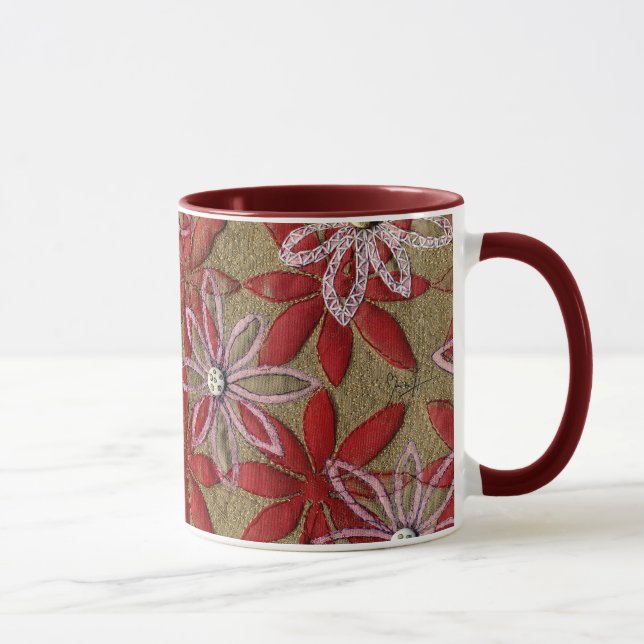Caneca Flores vermelhas e cor-de-rosa acolchoadas (Direita)