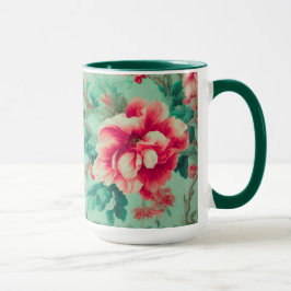 Caneca Flores Vermelhas e Folhas Verdes Extremas