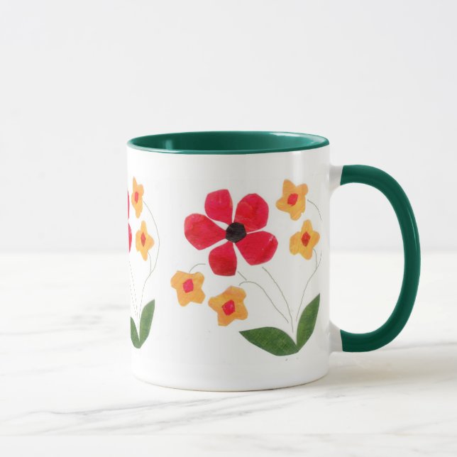Caneca Flores Vermelhas e Laranja Modernas em Branco (Direita)
