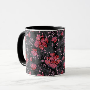 Caneca Flores vermelhas em uma cinza preta.