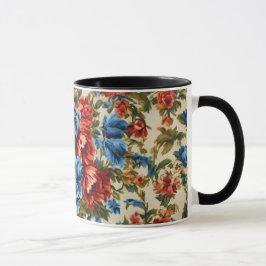 Caneca Flores Vermelhos e Azuis com Folhas Lush Italianas