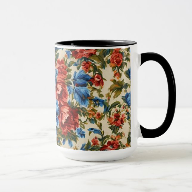 Caneca Flores Vermelhos e Azuis com Folhas Lush Italianas (Direita)