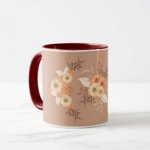 Caneca Florescer de Outono – Arte Floral Bege e Laranja Q