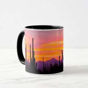 Caneca Floresta de Cactus Saguaro ao Pôr do Sol