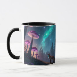 Caneca Floresta de Cogumelos Brilhantes Raposa Arte Fanta