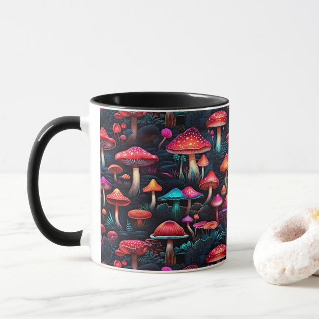 Caneca Floresta de Cogumelos Encantada Neon (Com Donut)