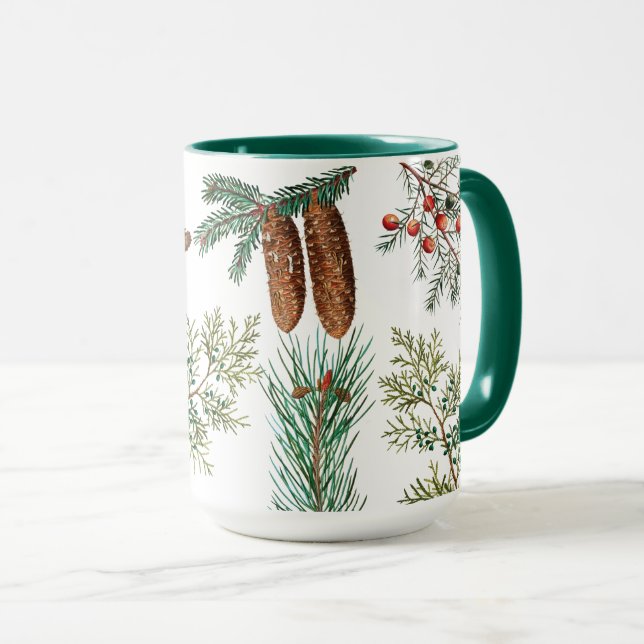 Caneca Floresta de Conífer de Pinho de Natal Festiva (Frente Esquerda)