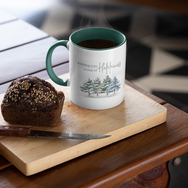 Caneca Floresta Elegante de Aquarela (Winter woodland two-toned green mug.)