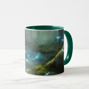 Caneca Floresta Encantada coberta de musgo com libélulas