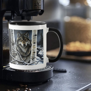 Caneca Floresta Mística de Bétula do Lobo Alfa de Inverno