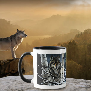 Caneca Floresta Mística de Bétula do Lobo Alfa de Inverno