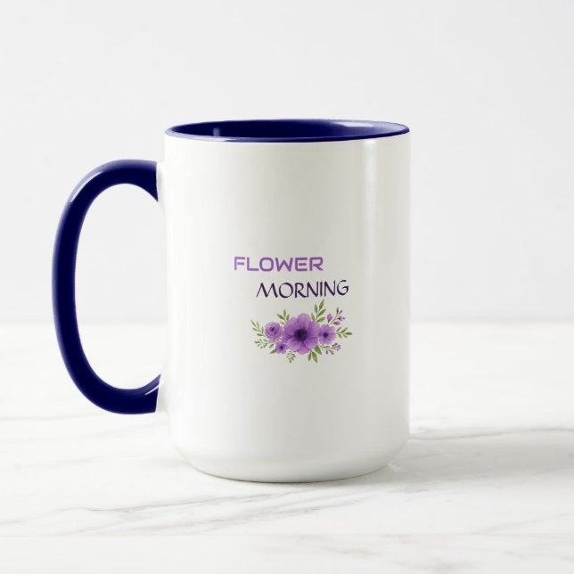 Caneca Flower Morning — Elegant Purple Floral Mug Design (Esquerda)