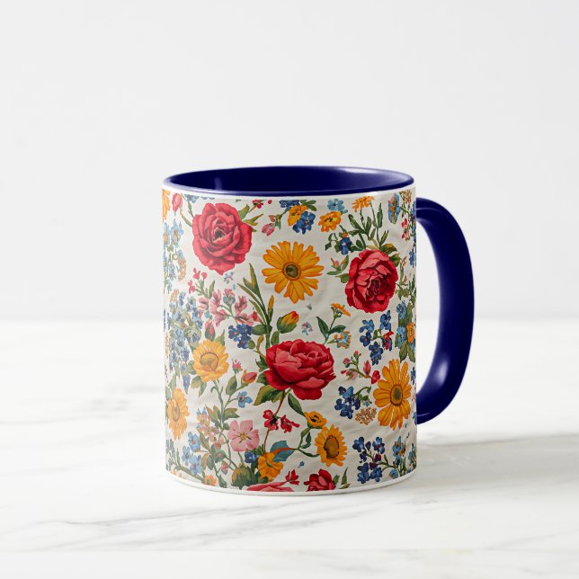 Caneca Flowers Everywhere, colorful design, (Frente Esquerda)
