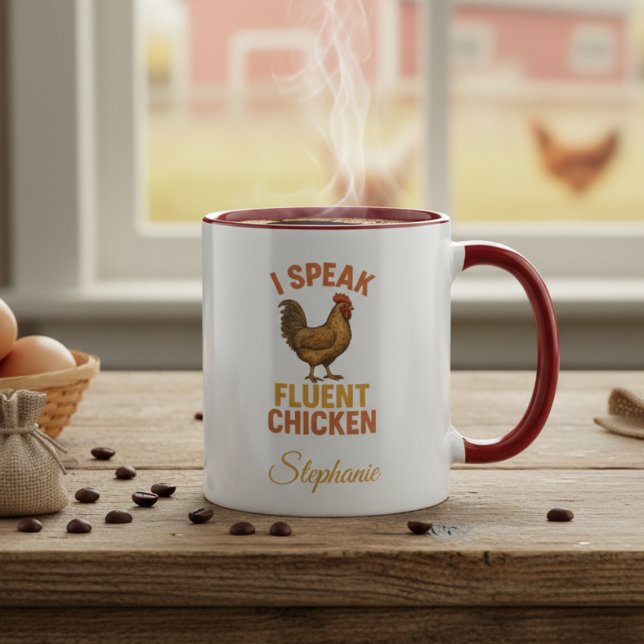 Caneca Fluent Chicken Chatter Mug (Personalized chicken humor coffee mug)