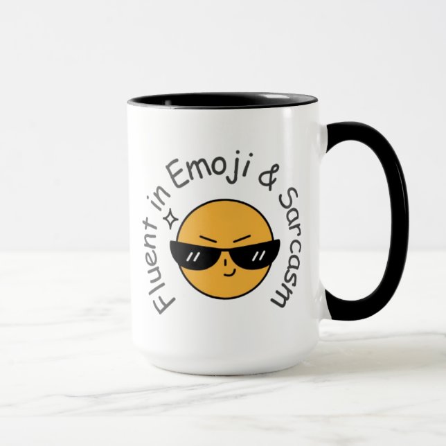 Caneca "Fluente em Emoji e Sarcasmo" Café Engraçado (Direita)