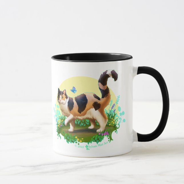 Caneca Fluffy Calico Cat com borboleta (Direita)