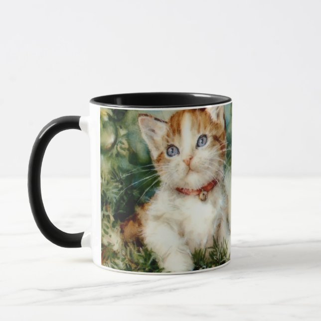 Caneca Fluffy christmas cat Watercolor (Esquerda)