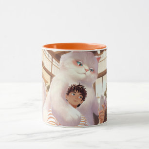 Caneca Fluffy Giant: Selfie de Gato Branco no Café Retro