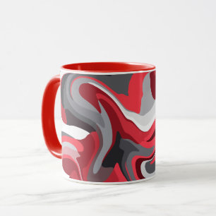 Caneca Fluxo de Cores Vermelho, Branco e Cinza Abstrato