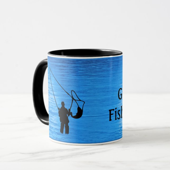 Caneca Fly Fishing - fisherman in stream Personalize (Frente Esquerda)