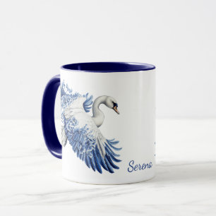 Caneca Flying Blue Swan Floral Monograma