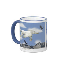 Flying Pegasus, Eagle & Mountain Fantasy Art