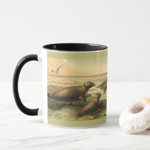 Caneca Focas-leopardas vintage junto ao oceano, Animais s