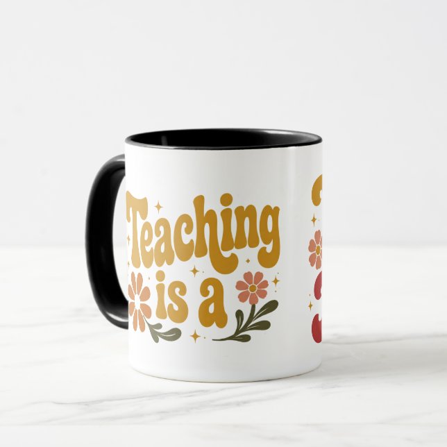 Caneca Fofa Ensino É um Trabalho de Coração (Frente Esquerda)