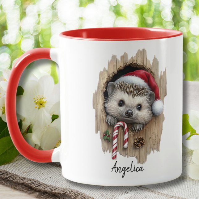 Caneca Fofo de Natal Gelado Hedgehog Santa Hat Personaliz (Criador carregado)