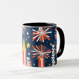 Caneca Fogos de Artifício e Estrelas e Lua em Preto