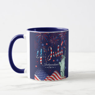 Caneca Fogos De Artifício Em 4 De Julho Com A Estátua De 