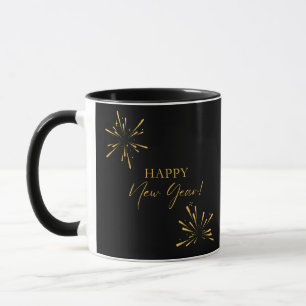 Caneca Fogos de artifício mínimos de feliz ano novo preto
