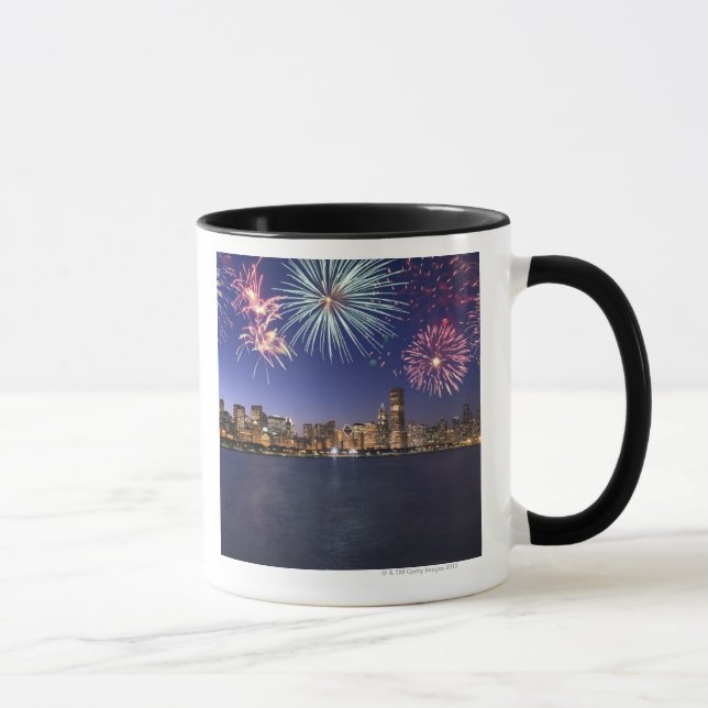 Caneca Fogos-de-artifício sobre a skyline 2 de Chicago (Direita)