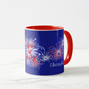 Caneca Fogos de artifício vermelho, branco e azul 4 de j