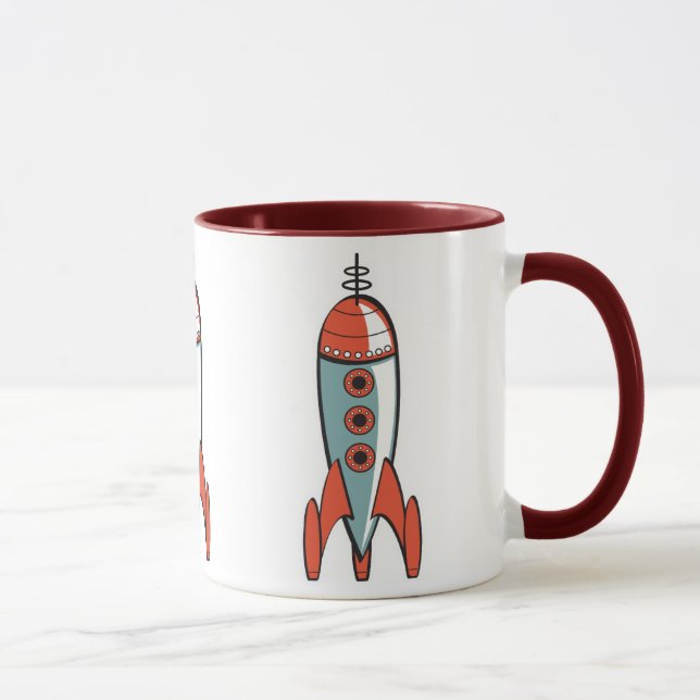 Caneca foguete espacial retrô, foguete espacial retrô, re (Direita)