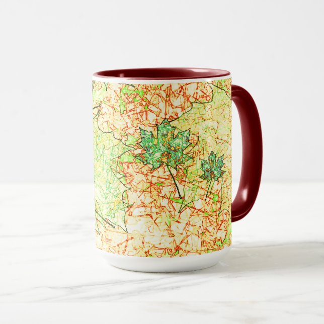 Caneca Folha de abstrato acer no chão arranhado, em bege (Frente Esquerda)