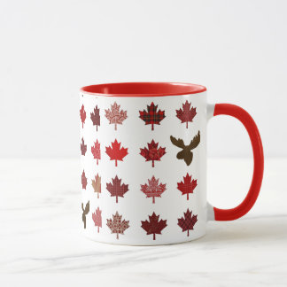 Caneca Folha de bordo vermelha canadense (folhas e alces)